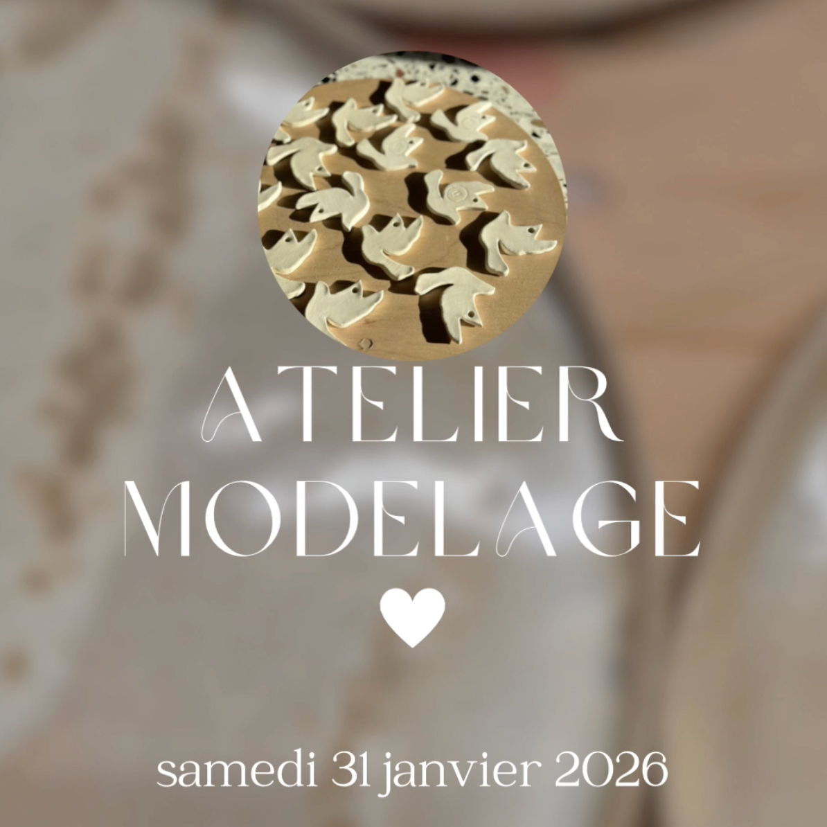 Atelier poterie / apprentissage du modelage 2h00 du samedi 31 janvier 2026
