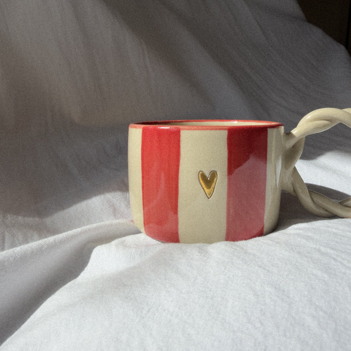 MUG « cœur doré» rayée terracotta