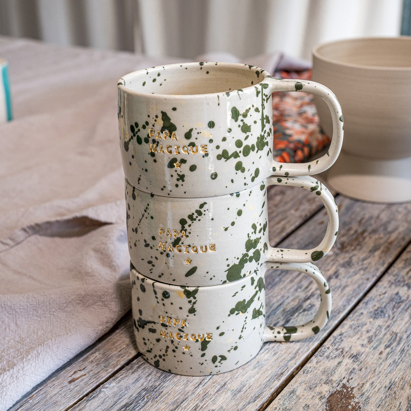 TAZA MÁGICA PAPA splash verde y amarillo