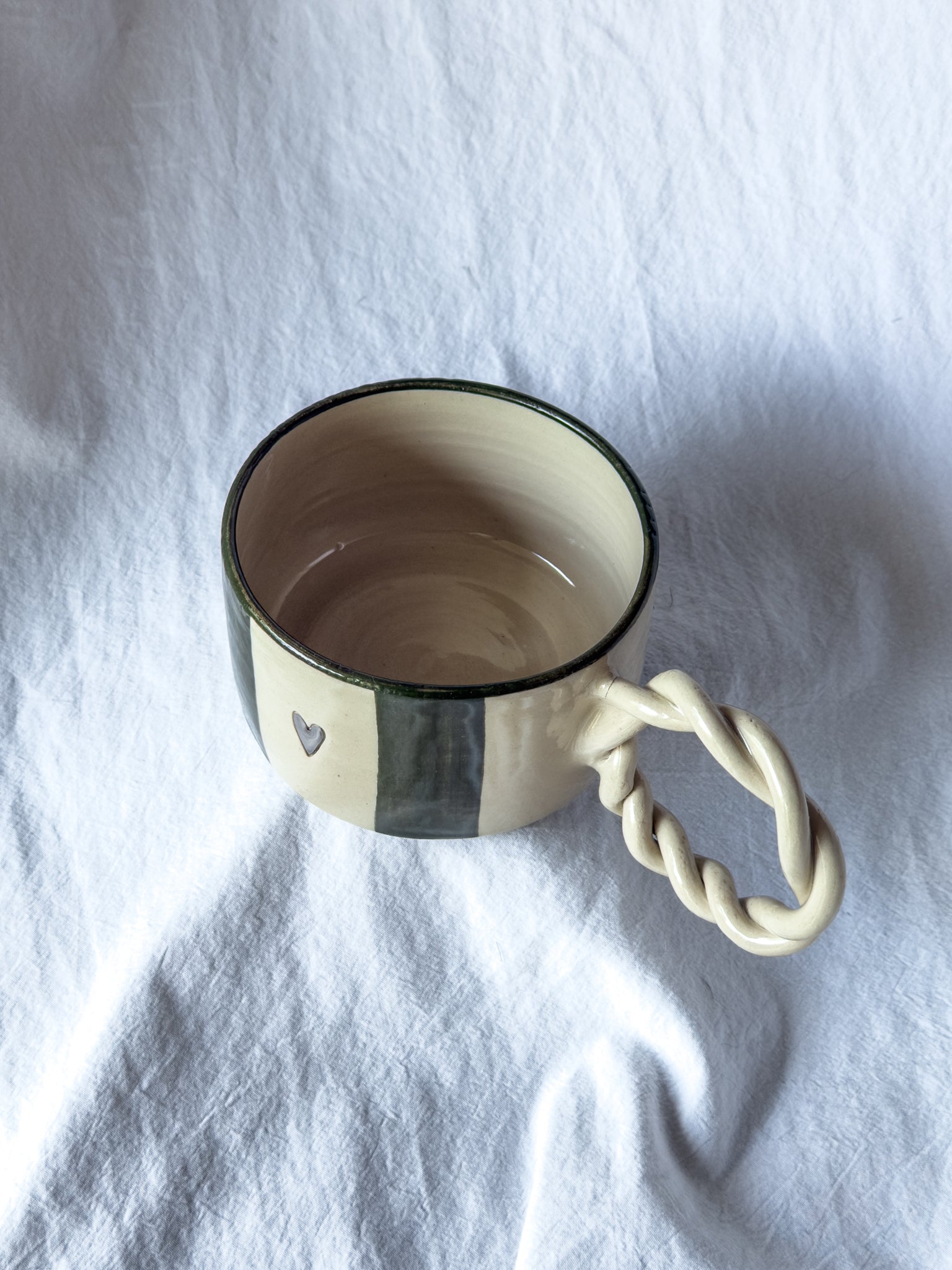 MUG « cœur argent » rayée vert forêt
