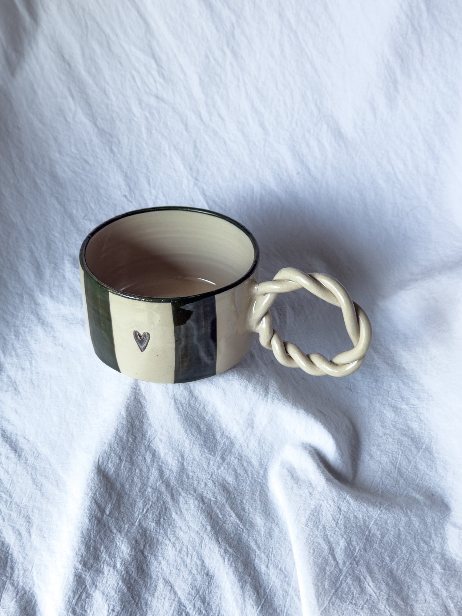 MUG « cœur argent » rayée vert forêt