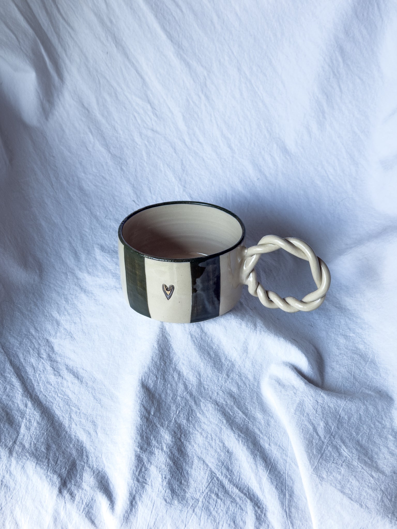 MUG « cœur argent » rayée vert forêt