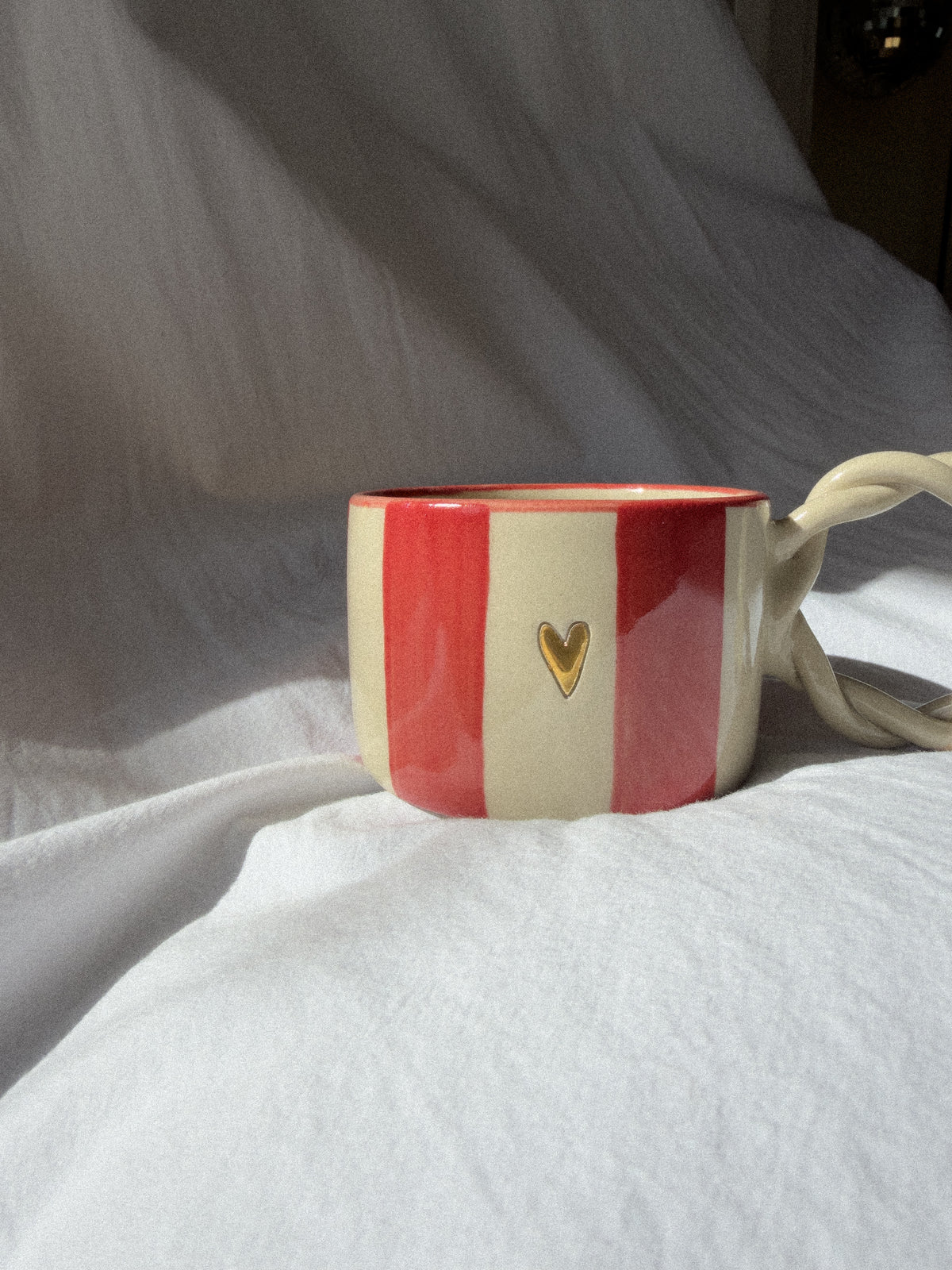 MUG « cœur doré» rayée terracotta