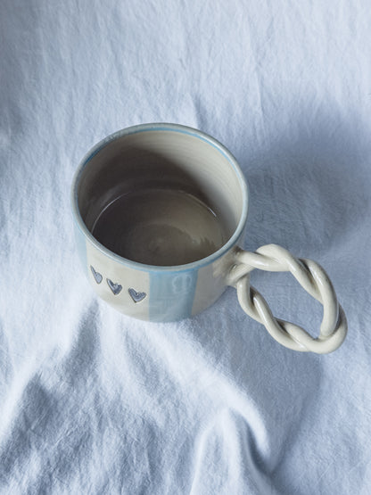 MUG « 3 cœurs » argent, rayé bleu lavande