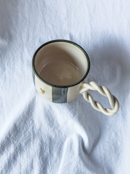 MUG « cœur doré» rayée vert forêt