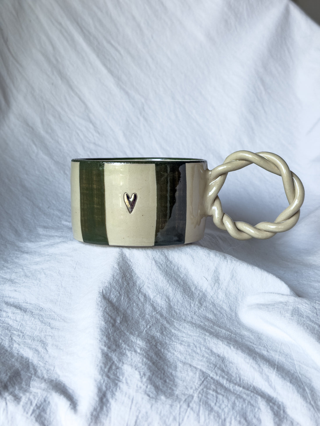 MUG « cœur argent » rayée vert forêt