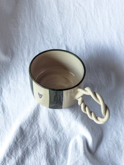 MUG « cœur argent » rayée vert forêt