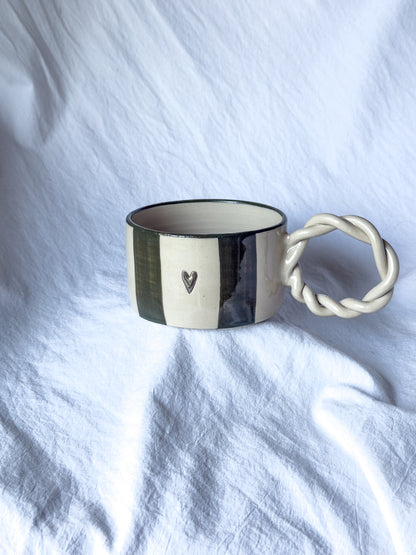 MUG « cœur argent » rayée vert forêt