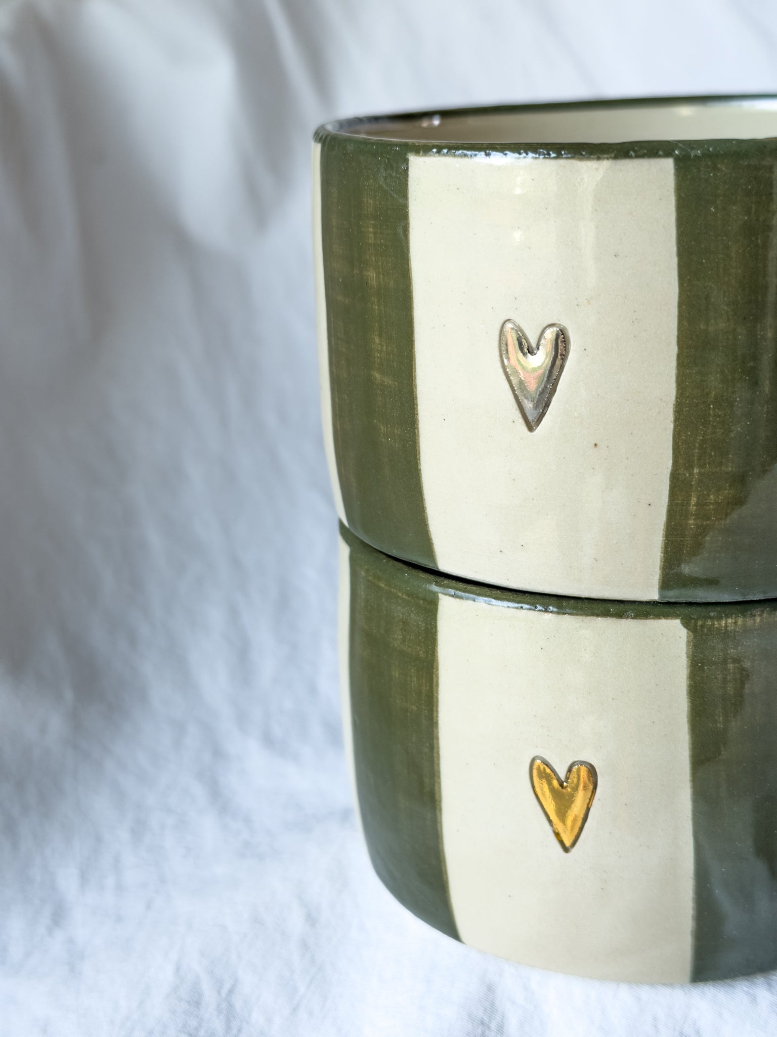 MUG « cœur argent » rayée vert forêt